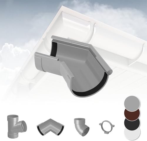 Sistema de canalón RAINWAY L (ángulo de canalón exterior 135° gris) - plástico PVC-U en 4 colores, recomendado para superficies de tejado > 100m², pieza de esquina de 135 grados