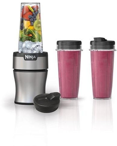 Ninja Nutri-Plus Personal Blender, 900PW, (3) 20oz Cups, Silver, BN301