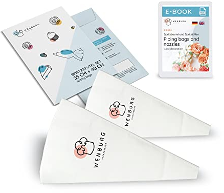 Wenburg Sac a Poche Professionali Grandi in Cotone | Rivestito per Una Facile e Perfetta Decorazione Della Torta | Set Composto da 2 Sacchetti (35cm e 40cm)