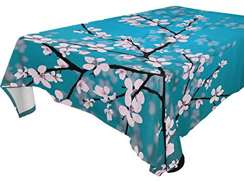 Nappe carrée Lavable en Polyester Motif Fleurs de Prunier 152,4 x 152,4 cm