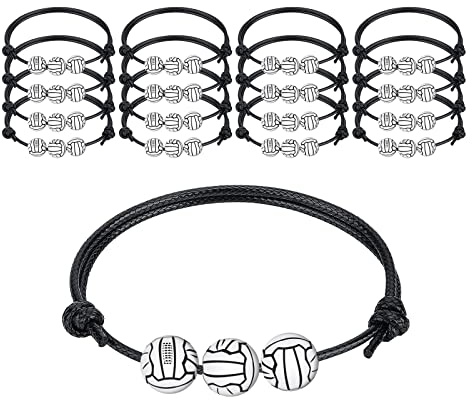 KINBOM 20 piezas Pulseras Deportivas, Pulseras Ajustables Hombre Pulseras Atléticas Bracelet Rope Negra para Niños Niñas Adolescentes Adultos Fiesta de Cumpleaños (Cuenta de Voleibol)