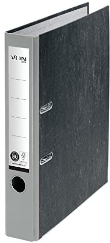 VON Leitz Ordner A4, 100 % Recyclingpapier, 50 mm Rückenbreite, Für 350 Blatt, Blauer Engel & FSC-zertifiziert, Für Schule, Studium & Zuhause, Grau, 10540085