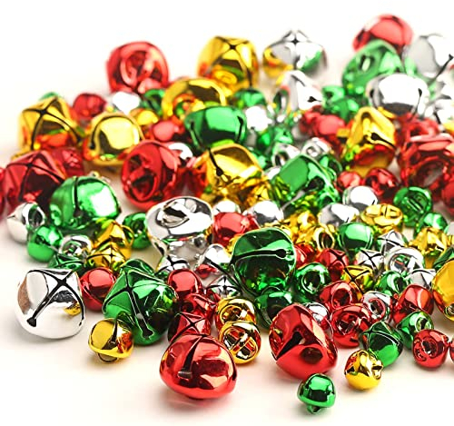 YIEUR 150 Stück Glöckchen Weihnachten bunt Mix Set, 10/12/20mm Schellen Glocken Gold Weihnachtsbaumschmuck Metall Jingle Bells Weihnachten Geschenk Deko DIY Chrismas Decorations(bunt-Mix)