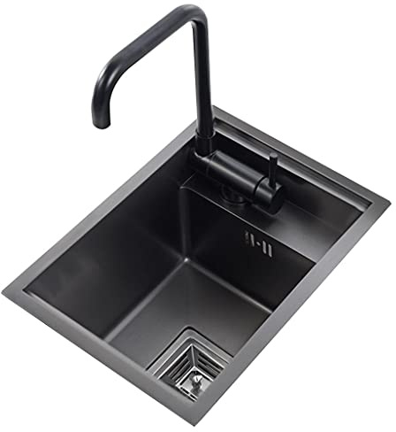 Single Bowl Black Bar Mini Sink Concealed Stainless Steel Kitchen Sink Small Single Sink Siphon Invisible Sink for Balcony Inset Sink (Color : Black, Size : 30 * 45 * 23cm)