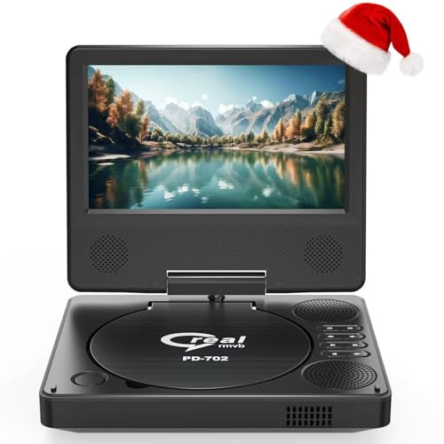 Reproductor de DVD portátil de 9.5 pulgadas con pantalla giratoria de 7.5 pulgadas, batería recargable integrada de 5 horas, reproductor de DVD para coche, compatible con tarjeta SD/USB/CD/DVD y