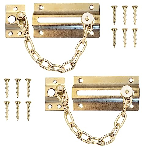 Chaîne de sécurité pour porte d'entrée,Chaîne de sécurité en laiton et chrome pour porte, chaînes de porte UPVC, sécurité de porte d'entrée (laiton, 2 (deux) chaînes de porte)