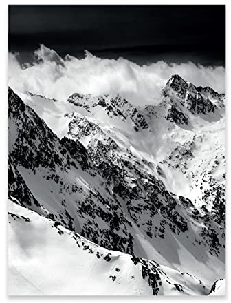 WallArena Poster Schwarz und Weiß Berge 70x100 cm Hochformat - OHNE RAHMEN XXL Wandposter Kunstdruck Fotoposter Wandbild Wandbilder Wand Bild auf Poster Wohnzimmer Schlafzimmer Küche