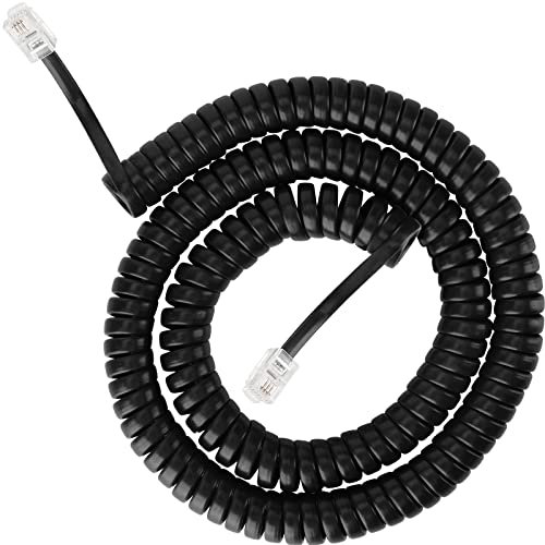 SAISN Câble spiralé pour téléphone - Flexible - Cordon bouclé RJ9 - Prise RJ9 vers prise RJ9 - Câble téléphonique fixe (noir, 5 m)