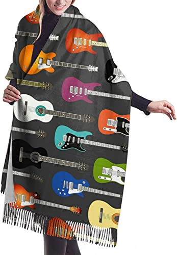 ENPAP Color Acoustic And Guitars Sciarpa con frange da donna Ampia morbida scialli al tatto in cashmere Avvolge Stola leggera 196x68 cm