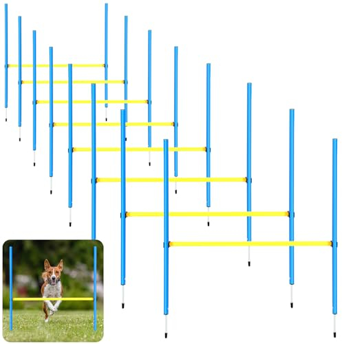 Hollowfly Agility-Sprung für Hunde, verstellbar, Agility-Hürden-Trainingsgerät, tragbar, für drinnen und draußen, Trainingsgerät, 1 m hoch, 91 cm breit, Blau und Gelb, 8 Stück