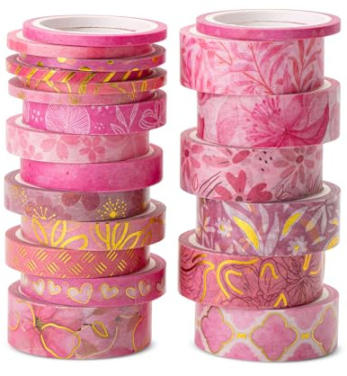 Mr. Pen- Washi Tape Set, 21 Rolls, Floral Pink, Decorative With Measure Tape, Scrapbook for Journaling, Craft