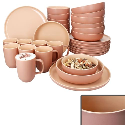 Ritzenhoff & Breker Jasper Puder Service combiné 32 pièces pour 8 personnes I Service de table en faïence avec 8 tasses à café de 170 ml, bols de 360 ml, assiettes creuses et assiettes plates I Petit