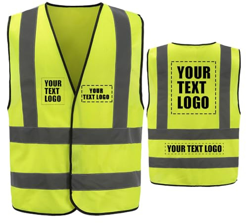 AYKRM Hi-Vis gelbe reflektierende Weste - leitende Warnweste für hohe Sichtbarkeit mit benutzerdefinierten Logomöglichkeiten in Größe L.