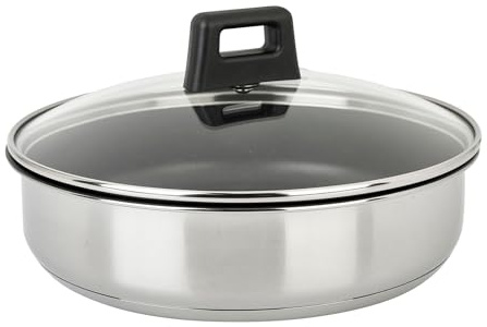 Sitram 715022 Sauteuse Acier Inoxydable SITRAMOVIBLE ARPEGE Ø24cm - Revêtement intérieur anti-adhésif sans PFOA - Couvercle Vapeur en Verre- Tout feux dont induction - Manche non Fourni