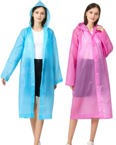 BAITEMJIA Rain Ponchos for Adults, Reusable Waterproof Hooded EVA Rain Coats Rain Jackets Rainwear for Women Men, Pack of 2 (US, Alpha, One Size, Regular, Regular, 2, Pink+Blue)
