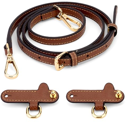 POFIBO Schultergurt für Longchamp Tasche Damen - Mini Bag Straps mit 2 Stück Schultergurtadapter, Verstellbar Schultergurt für Taschen, Schulterriemen Leder für Crossbody Bag (Braun)
