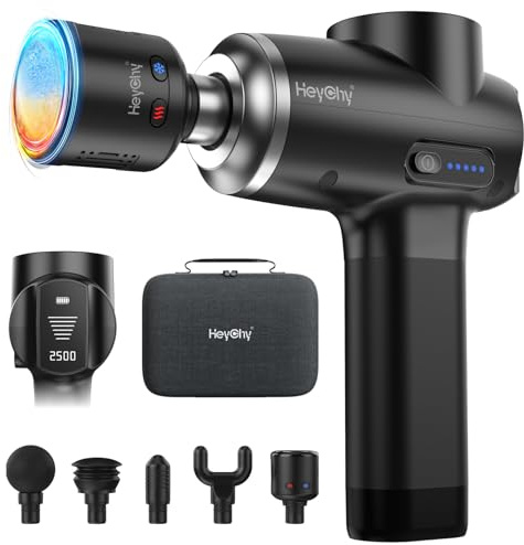 HEYCHY Percussion Massage Gun Deep Tissue with Heat and Cold Head, Portable Handheld Muscle Massager, Percussion Back Body Masajeador 12mm Amplitude for Athletes, FSA Eligible & HSA Approved