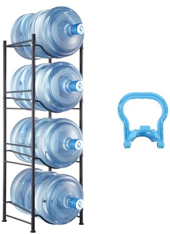 VEVOR Rack à Bonbonnes à 4 Niveaux, Support Bouteille d’Eau de 18,9 L Capacité 4 Pièces, Range Bonbonnes d’Eau Solide à Une Rangée, Organisateur Bouteilles d'Eau pour Cuisine, Bureau, Salon, Usine