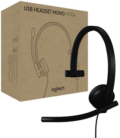 Logitech H570e, auriculares USB con micrófono para PC y Mac, auriculares con cable USB-C mono, cancelación de ruido y controles integrados en el cable, para Microsoft Teams, negro