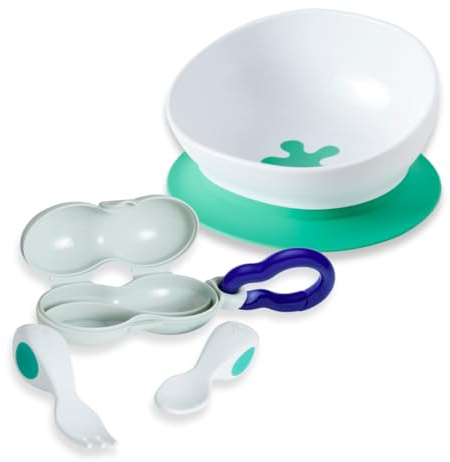 doddl Baby Cutlery Set (6–12 Months) – Spoon & Fork for Weaning, BLW Self-Feeding – Easy-Grip Handles & Safe Short Design (Dusky Rose Cutlery + Bowl)