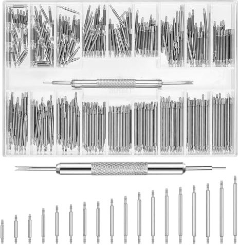 380 st klockarmbandsstift, fjäderstänger för klockband, fjäderstänger, klockverktyg, verktygssatser, klocka reparation kit, fjäderstift(8-26 mm), Silverton