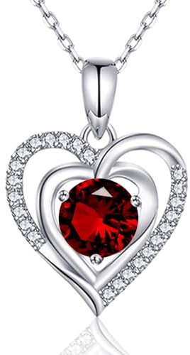 immobird Collier Coeur Rouge en Argent 925 Pierres de naissance Collier Grenat Janvier Cadeau pour Femme