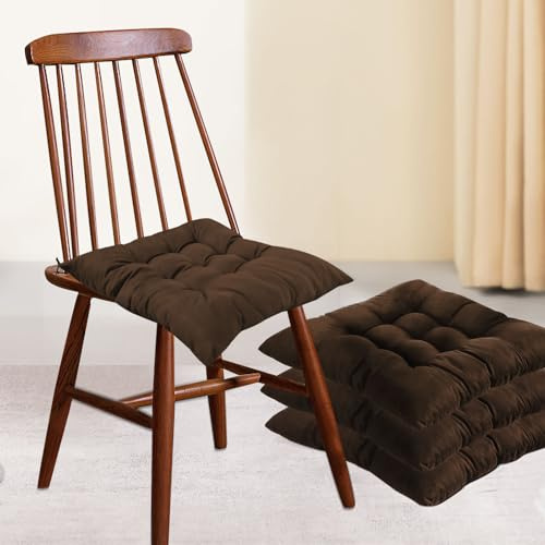 bechoanigel 4er-Set Stuhlkissen, Sitzkissen Stuhl 40 x 40 cm für den Innen und Außenbereich Stuhlkissen-Set mit Bändern, Bürostuhl, Balkonstuhl, Sitzkissen für Esszimmer, Wohnzimmer (Braun)