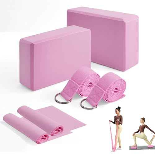 MAOMUN - Set di 6 blocchi per yoga con cinghia da yoga e fascia per esercizi, antiscivolo, per pilates, yoga, mattoncini per yoga, morbidi e leggeri, accessori per yoga, fisioterapia, esercizi di