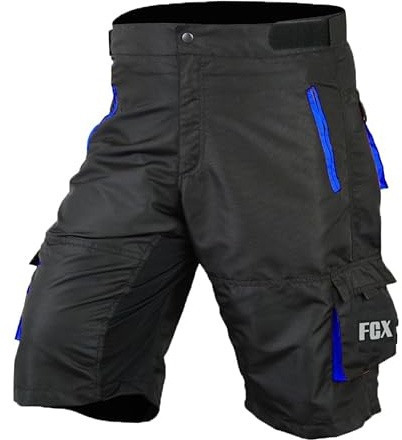 Mens Cycling MTB Shorts Baggy Style Multi Pockets Downhill Mountain Biking Team Bicycle Shorts Free Detachable Padded Liner (UK, Alpha, M, Regular, Regular, Black-Blue)