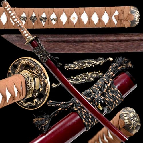 HJHUUA Spade da Samurai in Palissandro Naturale da 103 cm,Bokken Fatto a Mano con paramano in Rame Puro,Spada Katana in Legno da Allenamento per Kendo,Cosplay,Esposizione,Regalo,Oggetti di Scena
