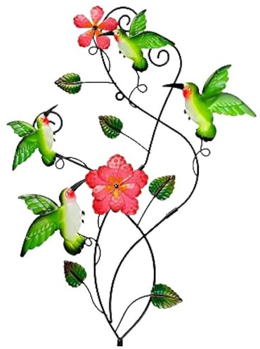 Vexilon Hummingbird Metal Wall Decor, Colourful Metal Wall Art, Garden Décor with Hummingbird and Flowers for Outdoor Indoor Garden Home Fence Patio Porch Balcony Farmhouse Decoration