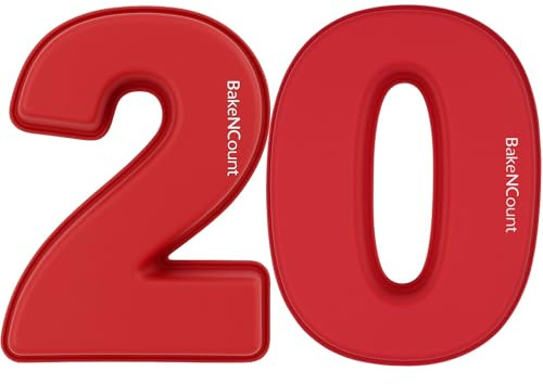 BakeNCount Silikon Zahlen Backform Set (2er-Set) – Zahlenkuchen-Formen für Geburtstag & Jubiläum – BPA-frei, backofenfest, spülmaschinenfest – Number Cake (Zahl 20)