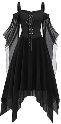 Gothic Halloween Dress Women's Bat Costume Plus Size A-line Lace Maxi Dress with Butterfly Sleeves, Vintage Witch Dress for Cosplay Party and Festive Occasions