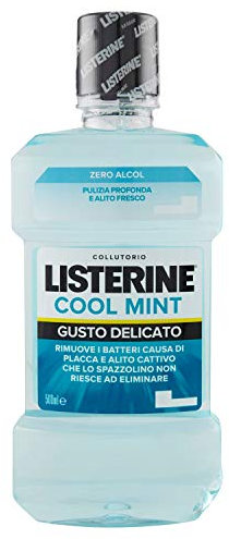 LISTERINE Cool Mint, Collutorio 0% alcol al gusto Menta a base di Oli Essenziali Antibatterici di Menta, Timo, Betulla, Collutorio Listerine senza alcool per un'igiene orale completa, 500 ml