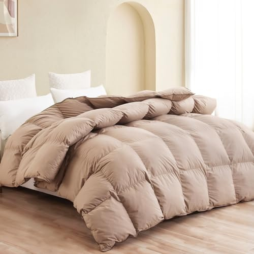 SNOWMAN Lussuoso piumino d'oca king size 100% cotone Shell con linguetta angolare, extra caldo, tinta unita kaki
