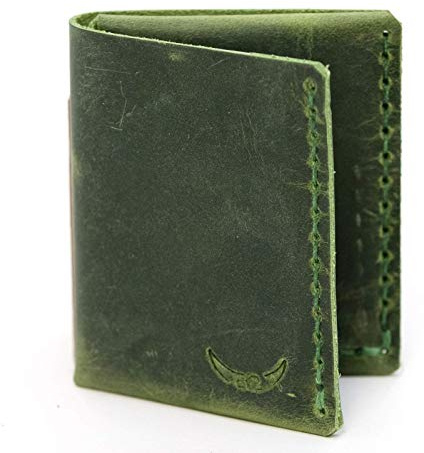 Design Geldbeutel MONO aus grünem Vinatgeleder, unisex • edle Patina: zeitlos, hochwertig, nachhaltig • für Scheine, Münzen & 10+ Karten • Handwerk MadeInGermany