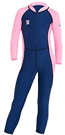 AIWUHE Kid's Full Body Swimwear Boys&Girls One Piece Swimsuit Long-Sleeve Water Sports Rash Guard UPF 50+ Sunsuit Sets Blue 4-5 L