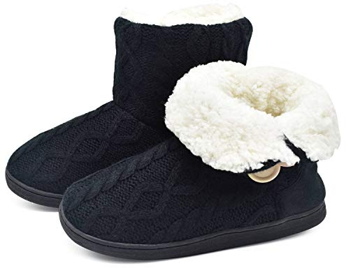 ONCAI Chausson Bottillon Pantoufles Femmes Chaudes d'hiver Chaussures De Maison des Madame Doublure en Fourrure,42/43 EU,Noir1