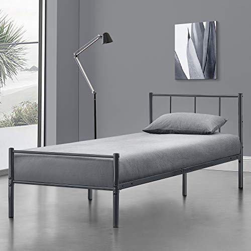[en.casa] Metallbett 90 x 200cm Dunkelgrau Bettrahmen Jugendbett Stahlrahmen Einzelbett Bettgestell