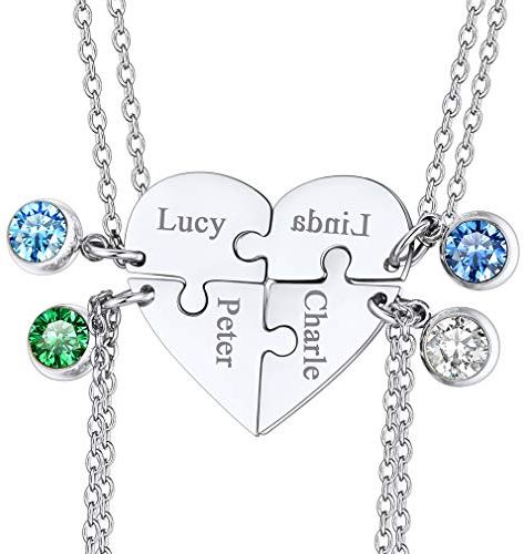 FaithHeart Namenskette Damen Puzzle Herzkette für 4 DIY Puzzle Anhänger mit Namen Gravur Freundschafts Partnerkette für Ehefrau Ehemann Schmuck