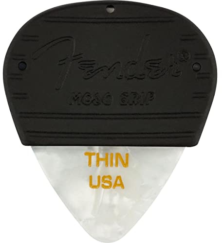 Fender Mojo Grip Guitar Picks 351 Shape, Guitar Accessories, Celluloid, White Moto, Thin, 3-Pack