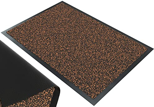 vounot® Tapis de Porte Paillasson d'Entree Interieur et Extérieur Tapis Antidérapant et Anti-Poussière Tapis d’entrée Imperméable Lavable 60x90cm Marron-Noir