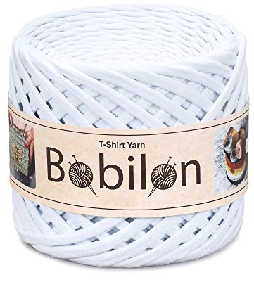 T-shirt-garn i fettuccini-stil, 7–9 mm, trikågarn för virkning och stickning, ekologiskt, makramégarn, bandgarn i 100 % bomull, jerseygarn, snövit
