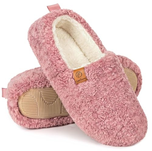 EverFoams Chaussons Femme Chaudes en Mousse à Mémoire Pantoufles Confortables Fausse Laine Hiver - Antidérapantes pour Intérieur/Extérieur rose, 36/37 EU