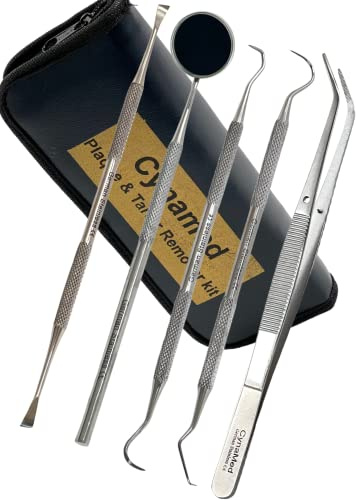 German-Dental Tools,Plaque Remover for Teeth,Dental Hygiene Cleaning Kit,Tooth Scraper Plaque Tartar Remover Cleaner,Dental Pick Scaler Oral Care Tools (Set of 5 with Pouch Plaque Remover)