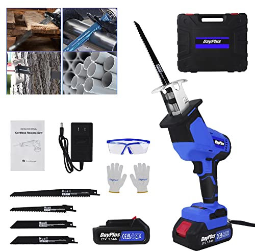 Electric Sabre Saw, 21V MAX Cordless Brushless Reciprocating Saw with Li-Ion Battery and 4 Saw Blades, Variable Speed Electric Saw, Tool Free Blade Change, LED Light, Ideal for Wood and Metal Cutting