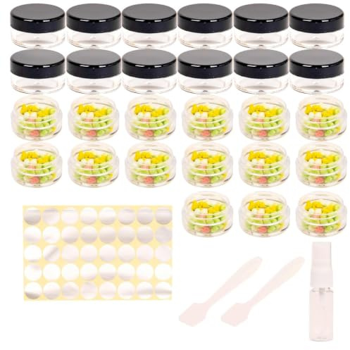 27 Pcs sample pots,5ml with lids cosmetic pot, mini cream empty containers,black small with makeup lip balm jars,for travel face cream, samples, cosmetics empty pot