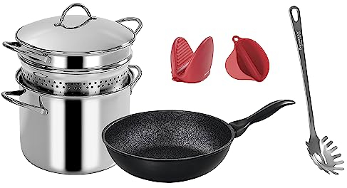 Barazzoni Pastamania C/fondo, Servispaghetti Med, Wok Granitica Extra Ind, 2 presine in silicone MY utnesil