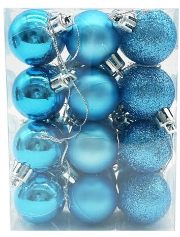 24 Pieces 30 mm Christmas Balls Decoration Shatterproof Christmas Tree Baubles Mini Hanging Ball for Xmas Tree Holiday Wedding Party Decoration, Light Blue