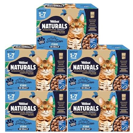 Webbox Naturals Complete Adult Wet Cat Food, 60 x Fish in Jelly Variety Pack - Made with Natural Ingredients and No Nasties (60 x 100g Pouches)